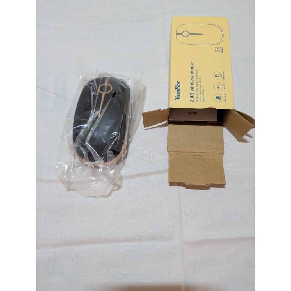 VssoPlor MS001 2.4G Wireless Mouse Silent Optical Black and Gold USB Receiver